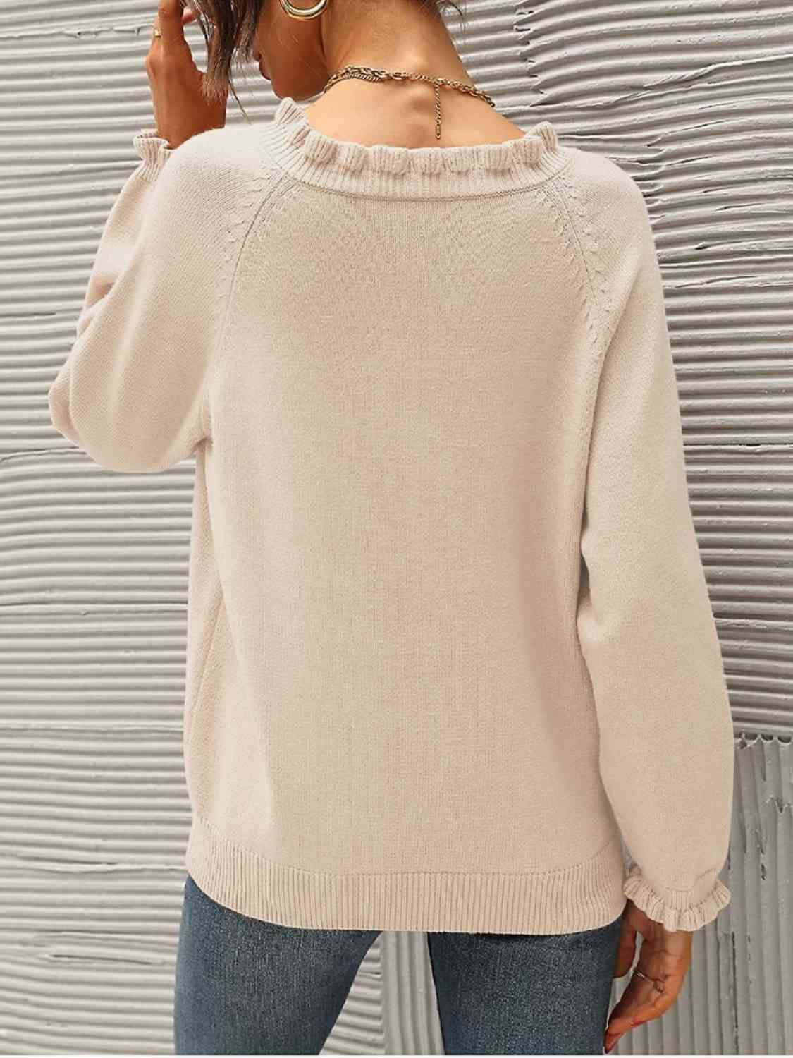 Ruffled Quarter-Button Sweater