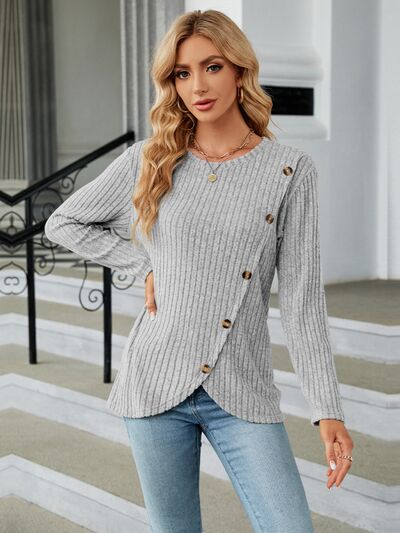 Round Neck Long Sleeve Blouse