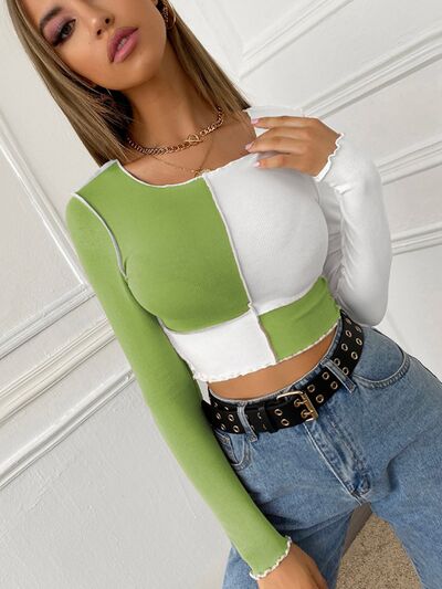 Exposed Seam Color Block Long Sleeve T-Shirt