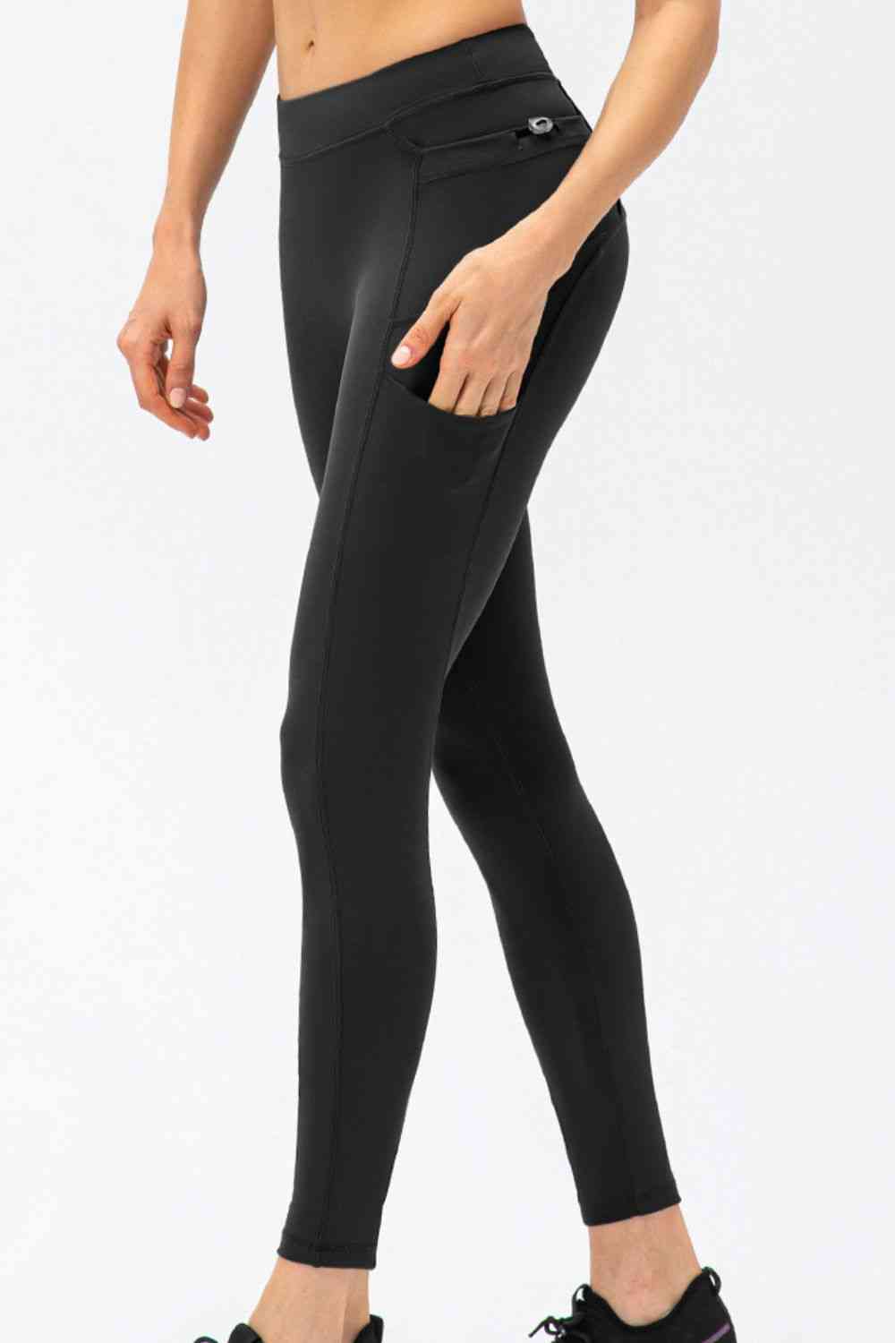 Full Size Slim Fit High Waist Long Sports Pants with Pockets