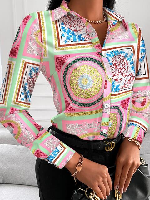 Printed Collared Neck Long Sleeve Shirt